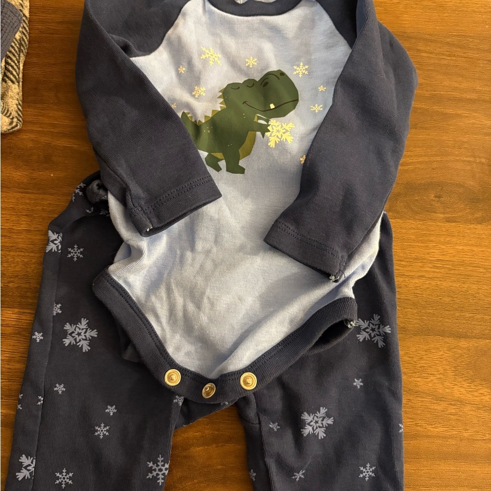 Navy Blue Dinosaur Baby Onesie Set